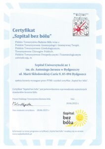 Szpital bez bólu - certyfikat